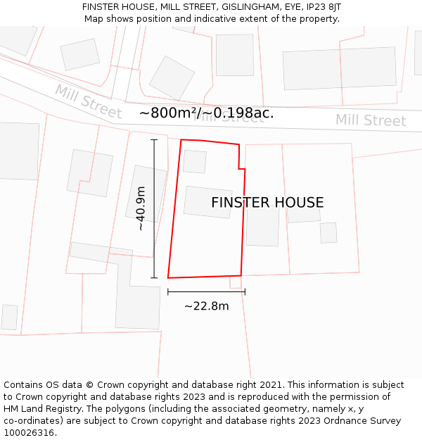 FINSTER HOUSE, MILL STREET, GISLINGHAM, EYE, IP23 8JT: Plot and title map