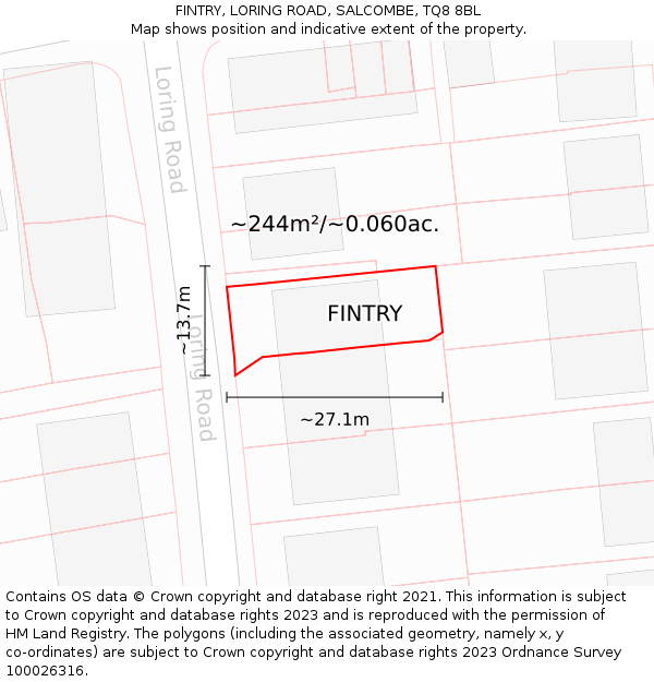 FINTRY, LORING ROAD, SALCOMBE, TQ8 8BL: Plot and title map