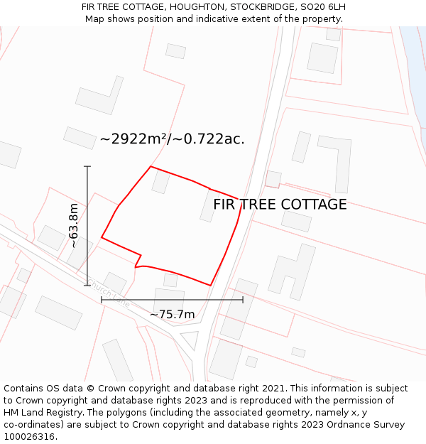 FIR TREE COTTAGE, HOUGHTON, STOCKBRIDGE, SO20 6LH: Plot and title map