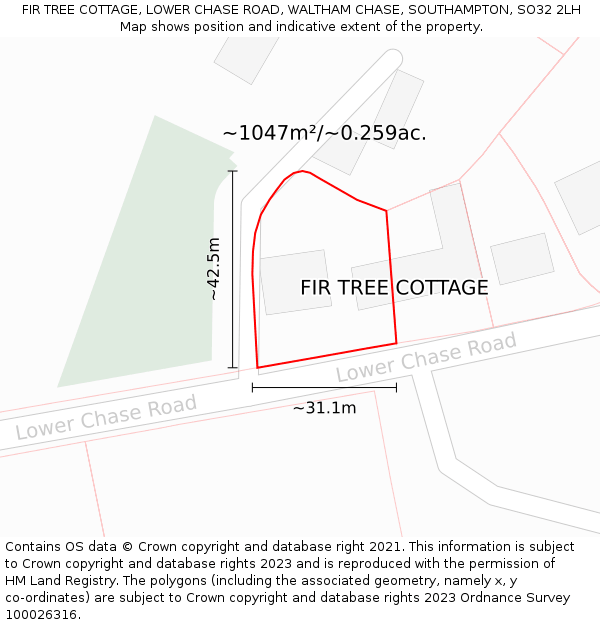 FIR TREE COTTAGE, LOWER CHASE ROAD, WALTHAM CHASE, SOUTHAMPTON, SO32 2LH: Plot and title map