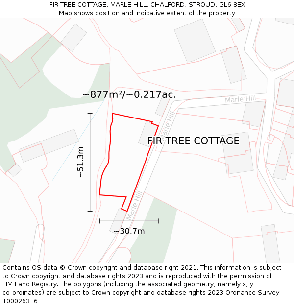 FIR TREE COTTAGE, MARLE HILL, CHALFORD, STROUD, GL6 8EX: Plot and title map