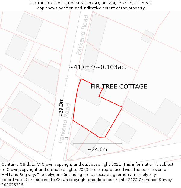 FIR TREE COTTAGE, PARKEND ROAD, BREAM, LYDNEY, GL15 6JT: Plot and title map