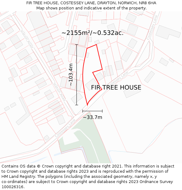 FIR TREE HOUSE, COSTESSEY LANE, DRAYTON, NORWICH, NR8 6HA: Plot and title map