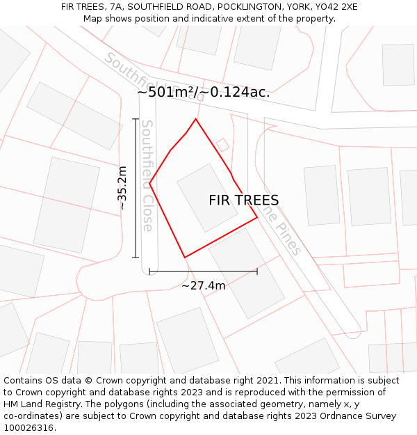 FIR TREES, 7A, SOUTHFIELD ROAD, POCKLINGTON, YORK, YO42 2XE: Plot and title map