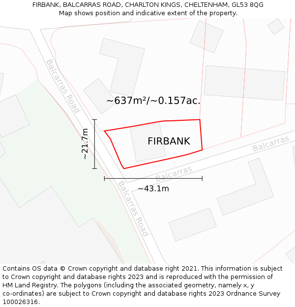 FIRBANK, BALCARRAS ROAD, CHARLTON KINGS, CHELTENHAM, GL53 8QG: Plot and title map