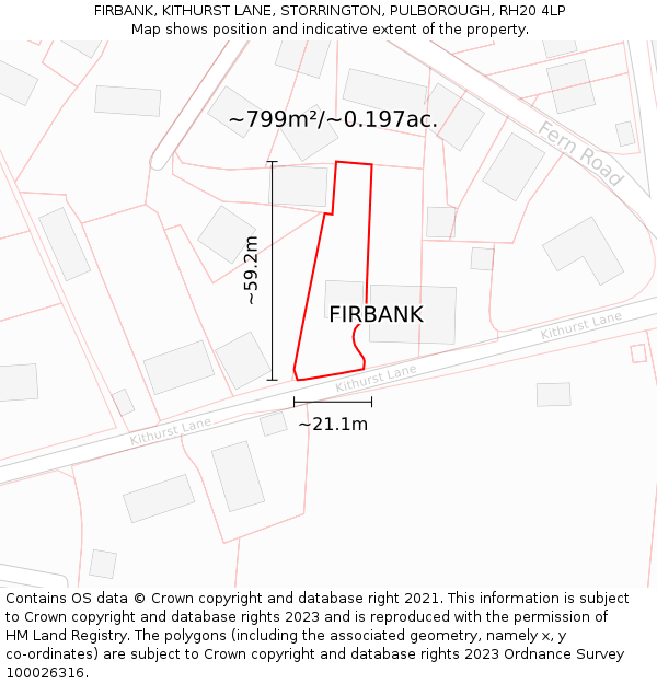 FIRBANK, KITHURST LANE, STORRINGTON, PULBOROUGH, RH20 4LP: Plot and title map