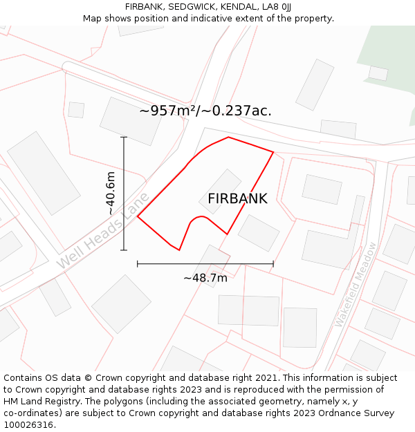 FIRBANK, SEDGWICK, KENDAL, LA8 0JJ: Plot and title map