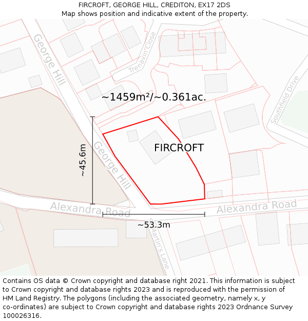 FIRCROFT, GEORGE HILL, CREDITON, EX17 2DS: Plot and title map