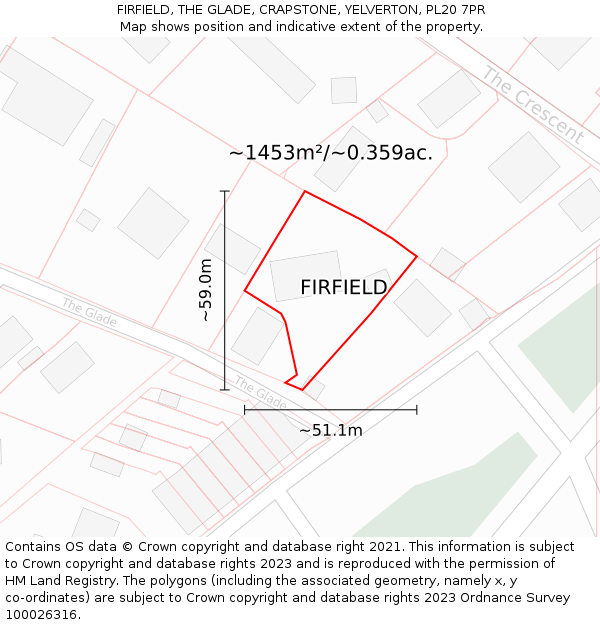 FIRFIELD, THE GLADE, CRAPSTONE, YELVERTON, PL20 7PR: Plot and title map