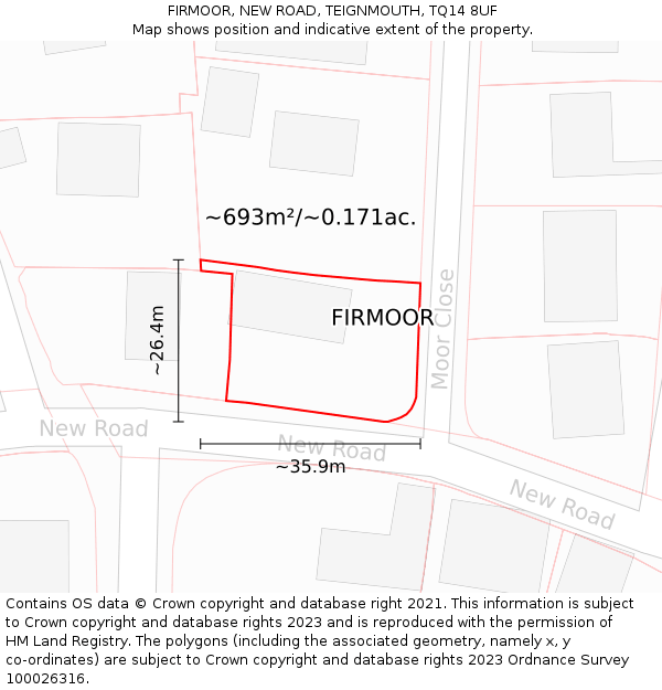 FIRMOOR, NEW ROAD, TEIGNMOUTH, TQ14 8UF: Plot and title map