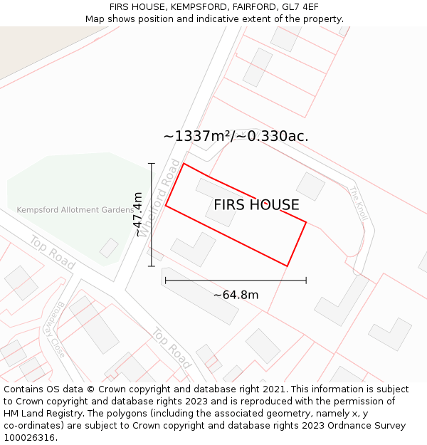 FIRS HOUSE, KEMPSFORD, FAIRFORD, GL7 4EF: Plot and title map