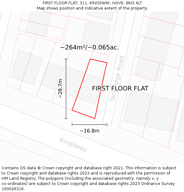 FIRST FLOOR FLAT, 311, KINGSWAY, HOVE, BN3 4LT: Plot and title map