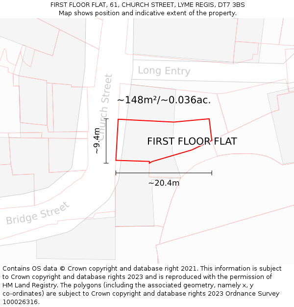 FIRST FLOOR FLAT, 61, CHURCH STREET, LYME REGIS, DT7 3BS: Plot and title map