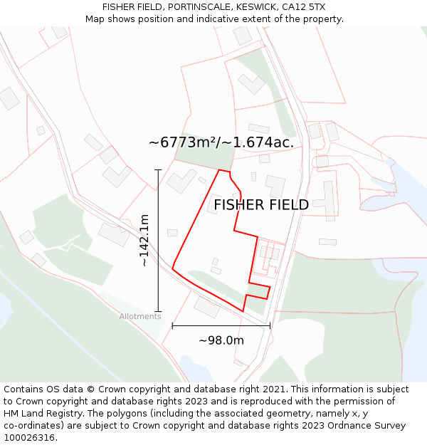 FISHER FIELD, PORTINSCALE, KESWICK, CA12 5TX: Plot and title map