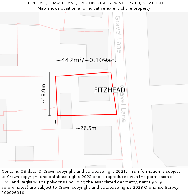FITZHEAD, GRAVEL LANE, BARTON STACEY, WINCHESTER, SO21 3RQ: Plot and title map