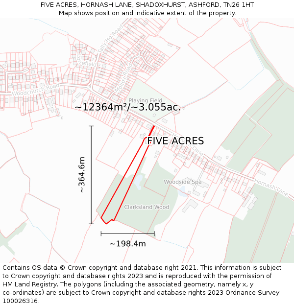 FIVE ACRES, HORNASH LANE, SHADOXHURST, ASHFORD, TN26 1HT: Plot and title map