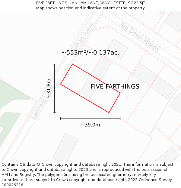 FIVE FARTHINGS, LANHAM LANE, WINCHESTER, SO22 5JT: Plot and title map