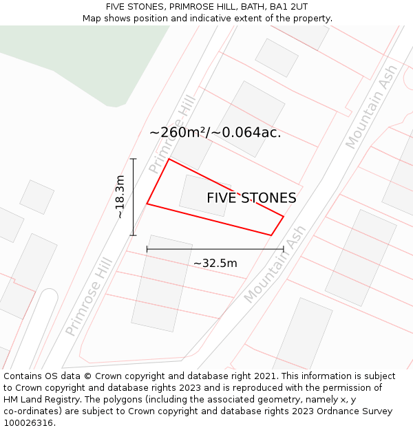 FIVE STONES, PRIMROSE HILL, BATH, BA1 2UT: Plot and title map