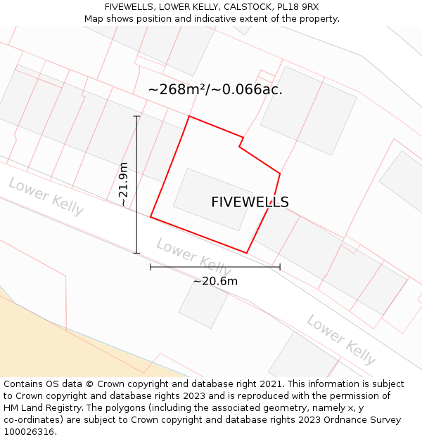 FIVEWELLS, LOWER KELLY, CALSTOCK, PL18 9RX: Plot and title map