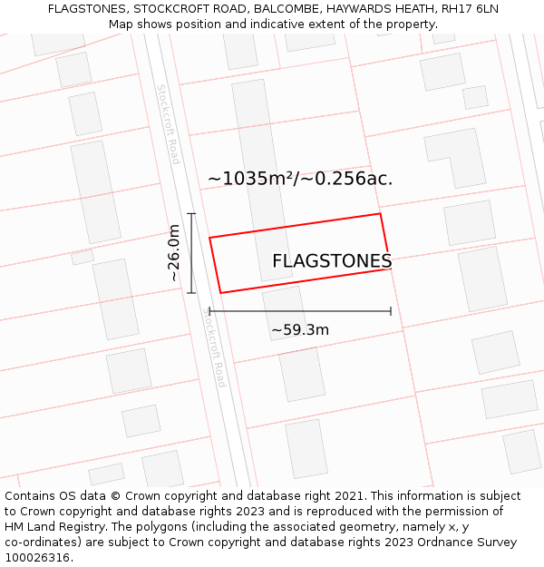 FLAGSTONES, STOCKCROFT ROAD, BALCOMBE, HAYWARDS HEATH, RH17 6LN: Plot and title map