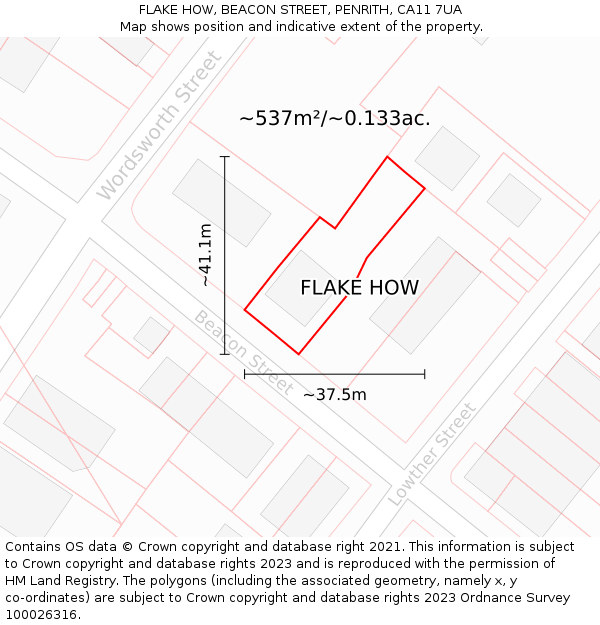 FLAKE HOW, BEACON STREET, PENRITH, CA11 7UA: Plot and title map