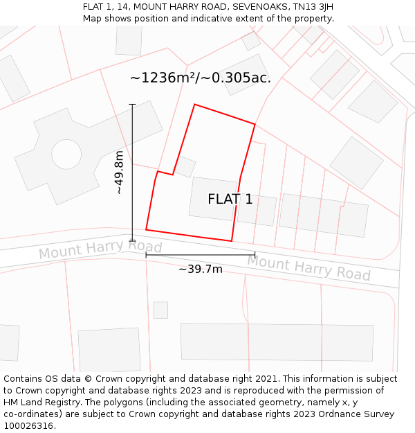 FLAT 1, 14, MOUNT HARRY ROAD, SEVENOAKS, TN13 3JH: Plot and title map