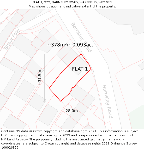 FLAT 1, 272, BARNSLEY ROAD, WAKEFIELD, WF2 6EN: Plot and title map