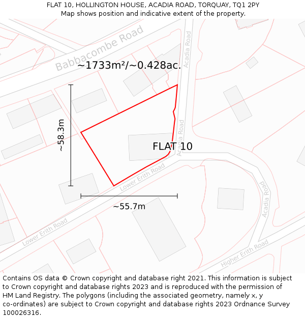 FLAT 10, HOLLINGTON HOUSE, ACADIA ROAD, TORQUAY, TQ1 2PY: Plot and title map