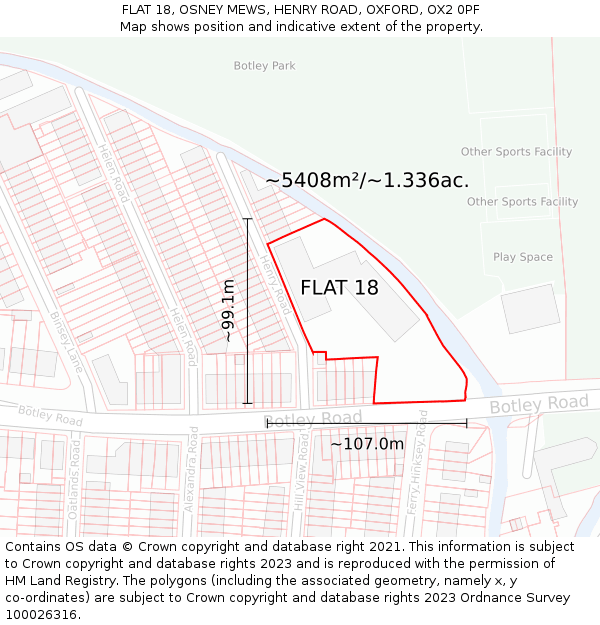 FLAT 18, OSNEY MEWS, HENRY ROAD, OXFORD, OX2 0PF: Plot and title map