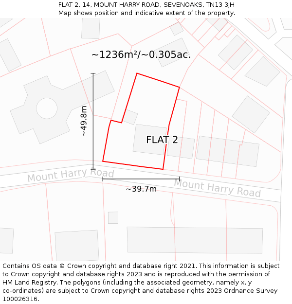 FLAT 2, 14, MOUNT HARRY ROAD, SEVENOAKS, TN13 3JH: Plot and title map