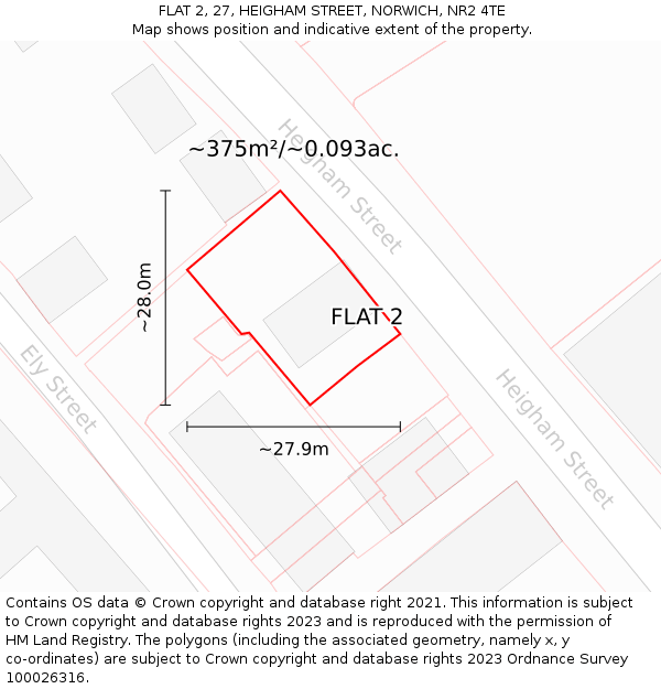 FLAT 2, 27, HEIGHAM STREET, NORWICH, NR2 4TE: Plot and title map