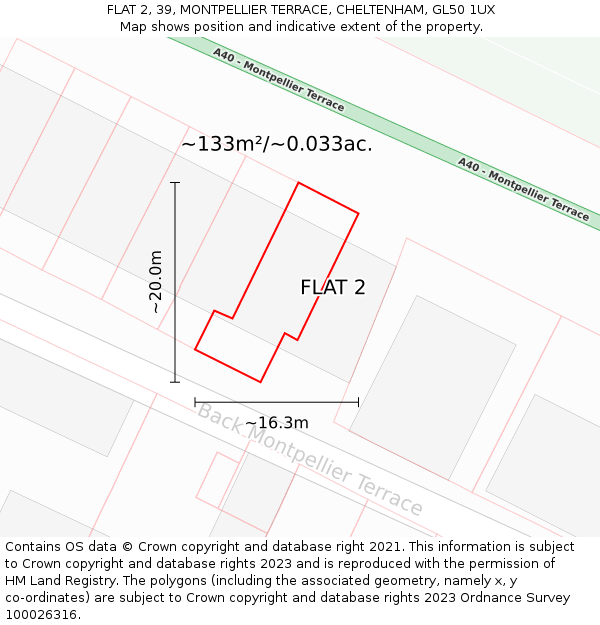 FLAT 2, 39, MONTPELLIER TERRACE, CHELTENHAM, GL50 1UX: Plot and title map