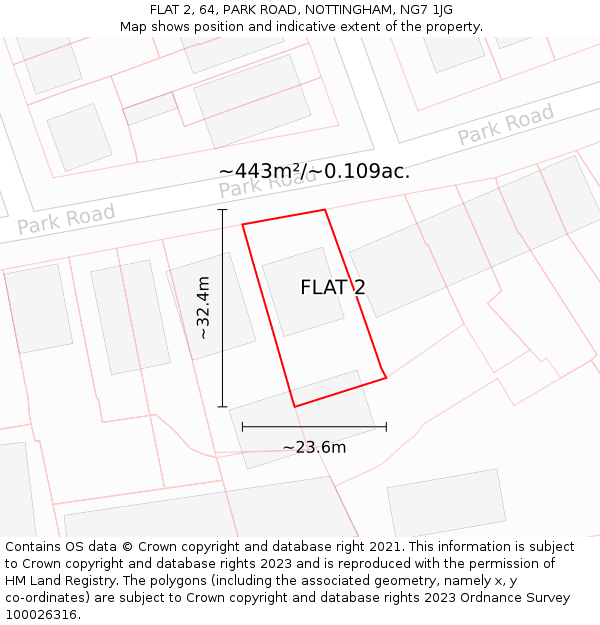 FLAT 2, 64, PARK ROAD, NOTTINGHAM, NG7 1JG: Plot and title map