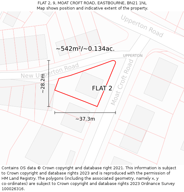 FLAT 2, 9, MOAT CROFT ROAD, EASTBOURNE, BN21 1NL: Plot and title map