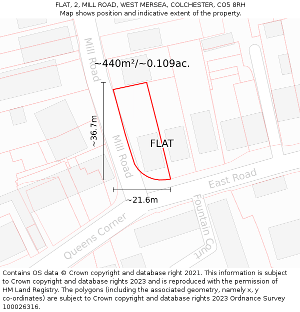 FLAT, 2, MILL ROAD, WEST MERSEA, COLCHESTER, CO5 8RH: Plot and title map