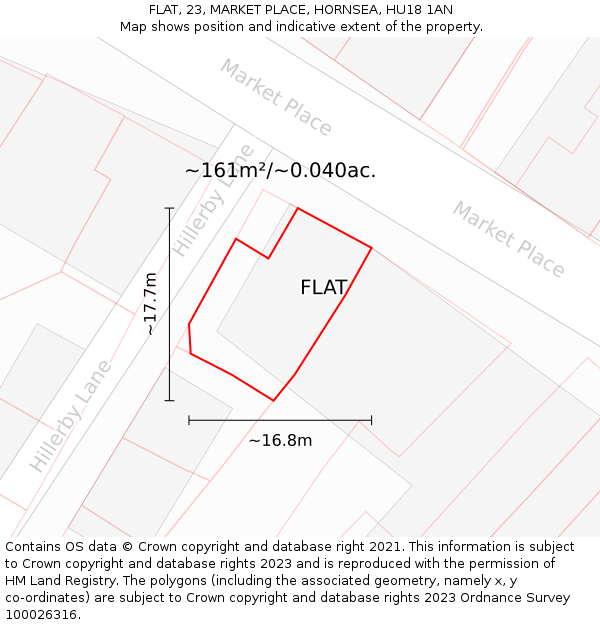 FLAT, 23, MARKET PLACE, HORNSEA, HU18 1AN: Plot and title map