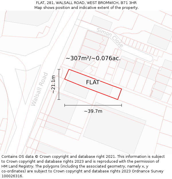 FLAT, 281, WALSALL ROAD, WEST BROMWICH, B71 3HR: Plot and title map