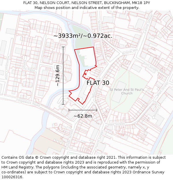FLAT 30, NELSON COURT, NELSON STREET, BUCKINGHAM, MK18 1PY: Plot and title map