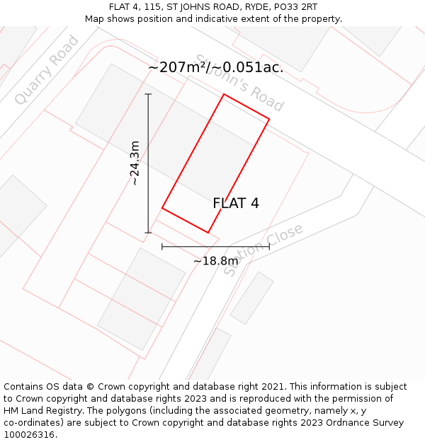 FLAT 4, 115, ST JOHNS ROAD, RYDE, PO33 2RT: Plot and title map