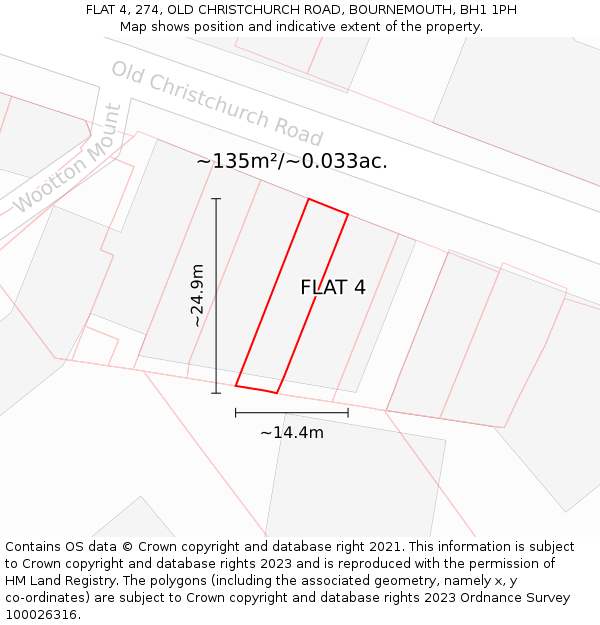 FLAT 4, 274, OLD CHRISTCHURCH ROAD, BOURNEMOUTH, BH1 1PH: Plot and title map