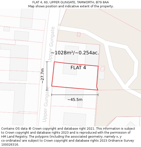 FLAT 4, 60, UPPER GUNGATE, TAMWORTH, B79 8AA: Plot and title map