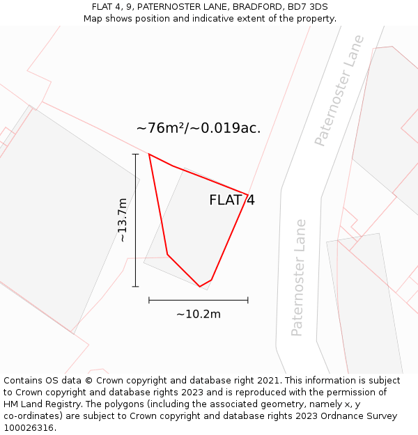 FLAT 4, 9, PATERNOSTER LANE, BRADFORD, BD7 3DS: Plot and title map