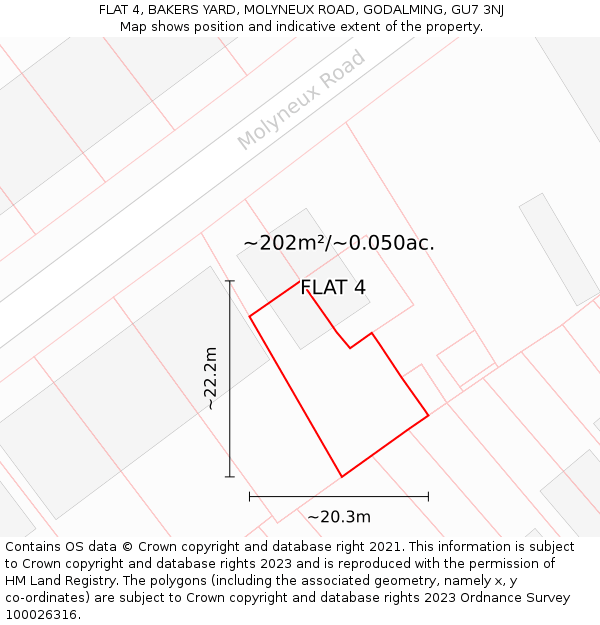 FLAT 4, BAKERS YARD, MOLYNEUX ROAD, GODALMING, GU7 3NJ: Plot and title map