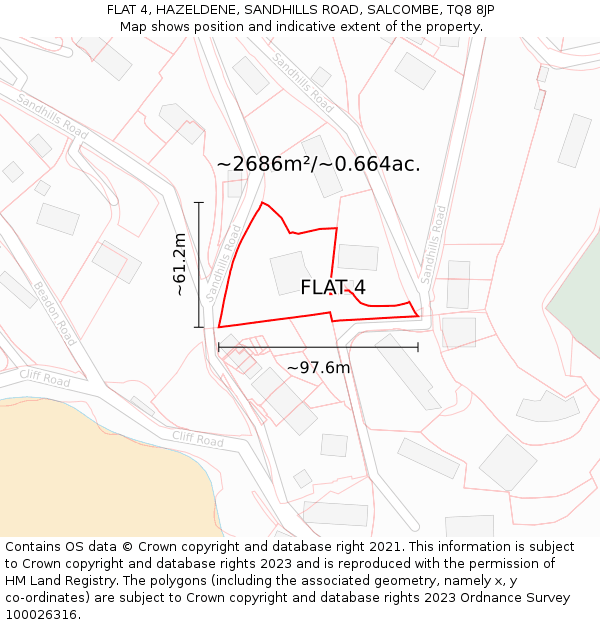 FLAT 4, HAZELDENE, SANDHILLS ROAD, SALCOMBE, TQ8 8JP: Plot and title map