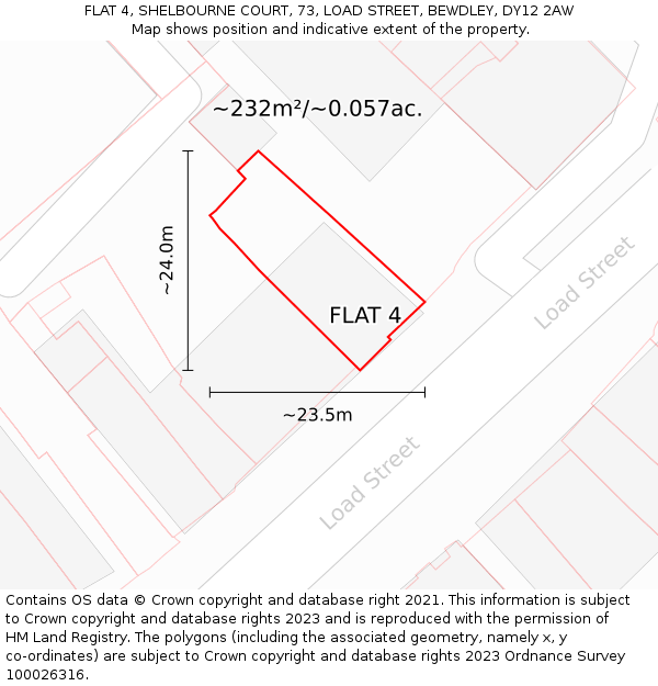 FLAT 4, SHELBOURNE COURT, 73, LOAD STREET, BEWDLEY, DY12 2AW: Plot and title map