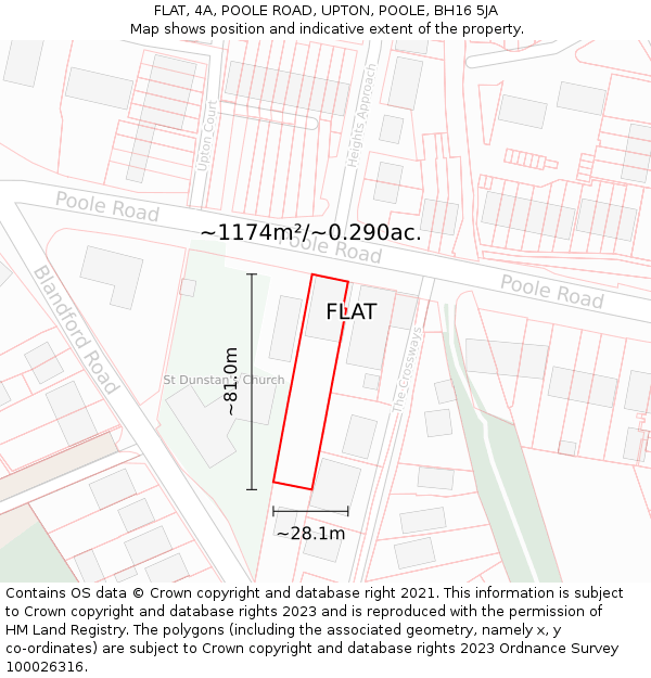 FLAT, 4A, POOLE ROAD, UPTON, POOLE, BH16 5JA: Plot and title map