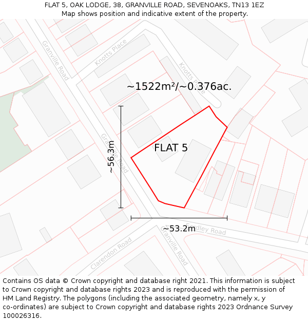 FLAT 5, OAK LODGE, 38, GRANVILLE ROAD, SEVENOAKS, TN13 1EZ: Plot and title map