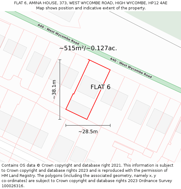 FLAT 6, AMINA HOUSE, 373, WEST WYCOMBE ROAD, HIGH WYCOMBE, HP12 4AE: Plot and title map