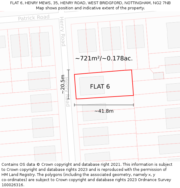 FLAT 6, HENRY MEWS, 35, HENRY ROAD, WEST BRIDGFORD, NOTTINGHAM, NG2 7NB: Plot and title map