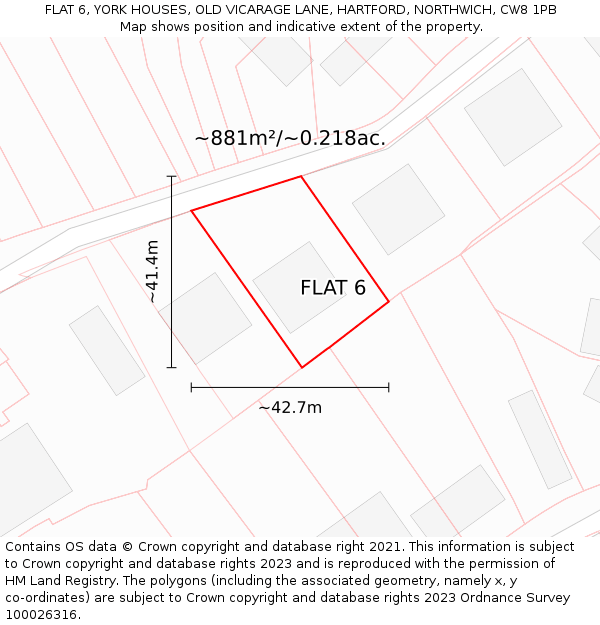 FLAT 6, YORK HOUSES, OLD VICARAGE LANE, HARTFORD, NORTHWICH, CW8 1PB: Plot and title map